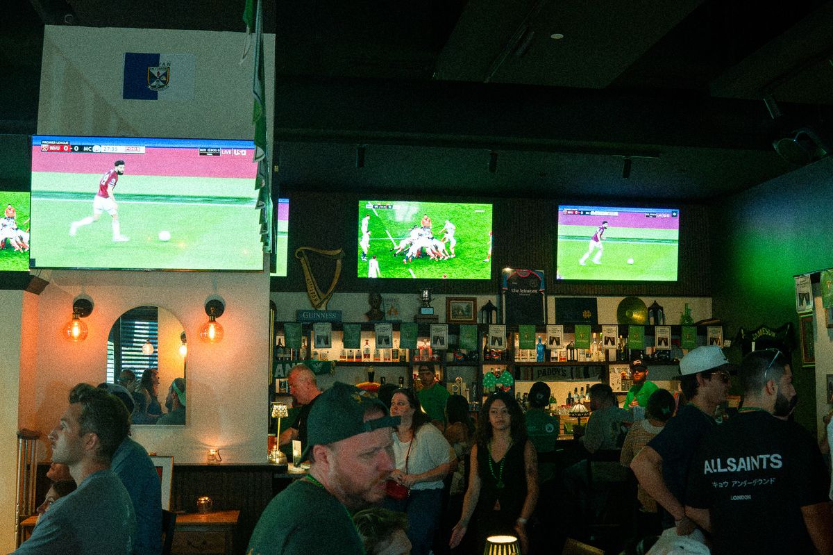 Sports on screens while guests celebrate St. Patrick's Day at The Leinster Irish pub Miami